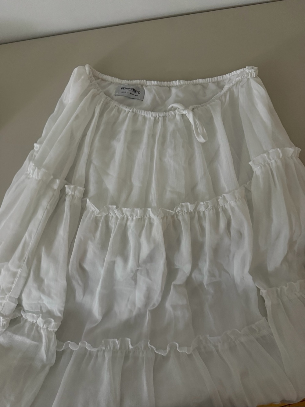 Peppermayo White Ruffled Tiered Maxi Skirt